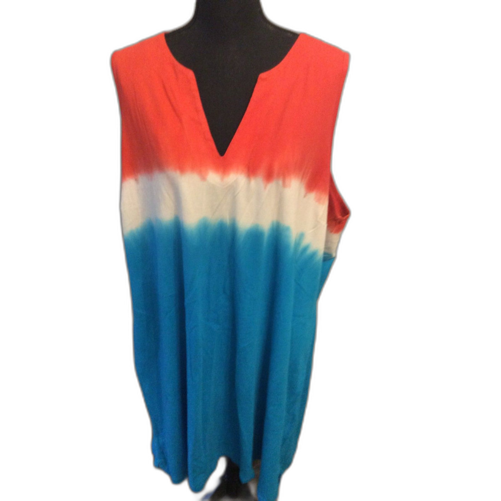 Patriotic Sleeveless Land's End Tie Dye Dress Sleeveless 3X Pockets